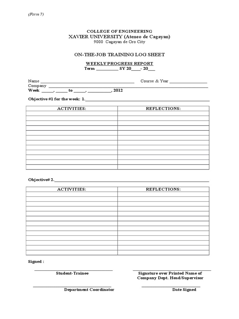 Form 7 Weekly Progress Report | PDF
