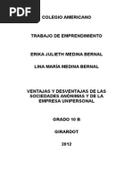 Ventajas y Desventajas de La Sociedad Anonima y de La Empresa Unipersonal