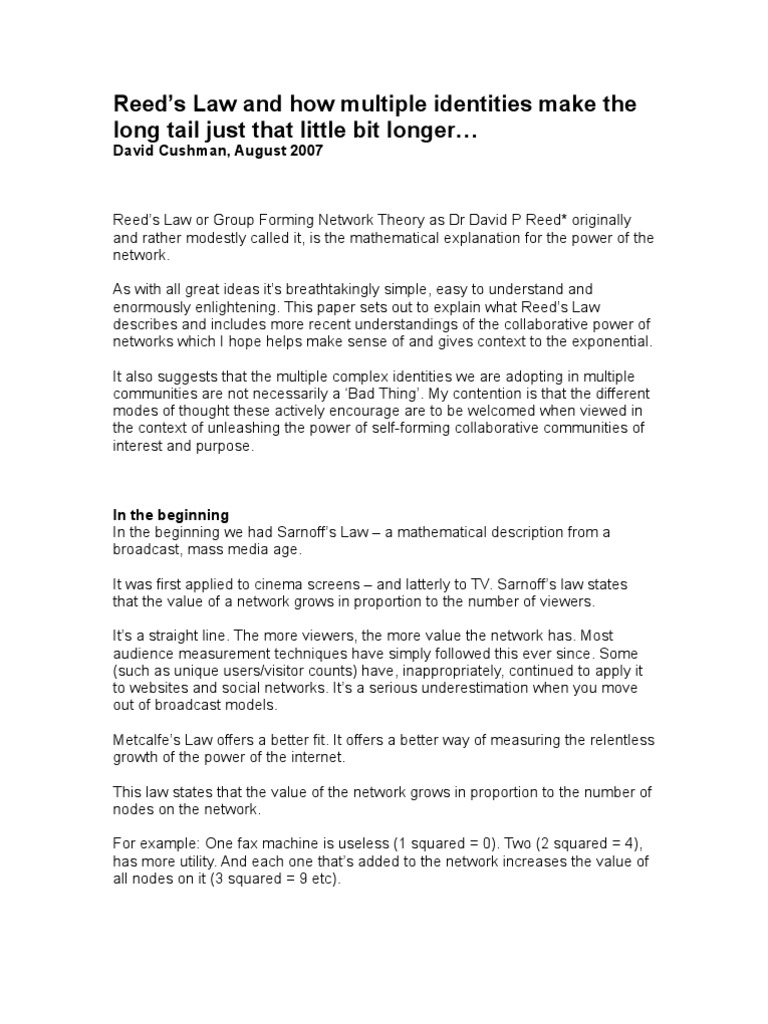 Reed's Law and how multiple identities make the long tail longer