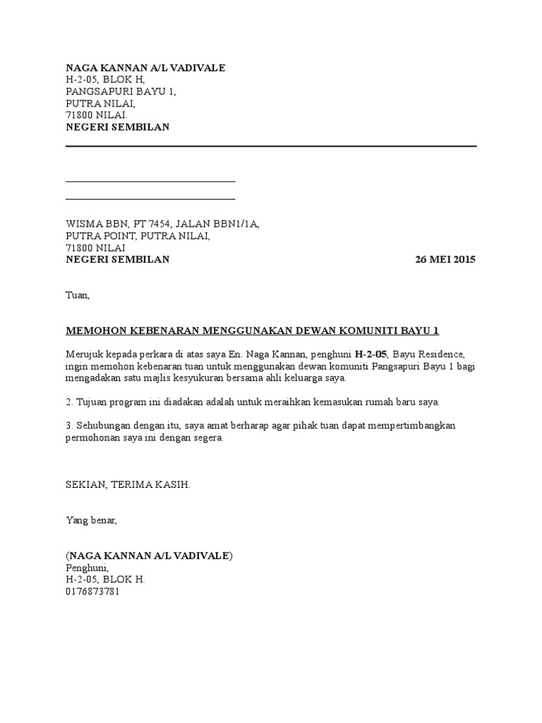 Surat Permohonan Menggunakan Dewan Pdf
