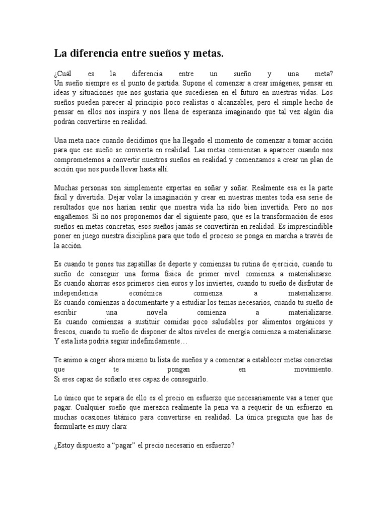 La Diferencia Entre Sueños y Metas | PDF | Sueño | Dormir