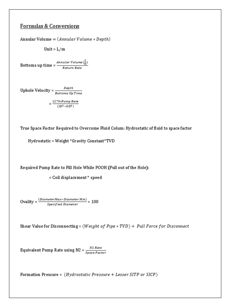 Basic Coiled Tubing Formulas and Conversions.