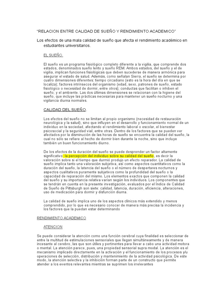 Relacion Entre Calidad de Sueño y Rendimiento Academico | PDF | Dormir ...