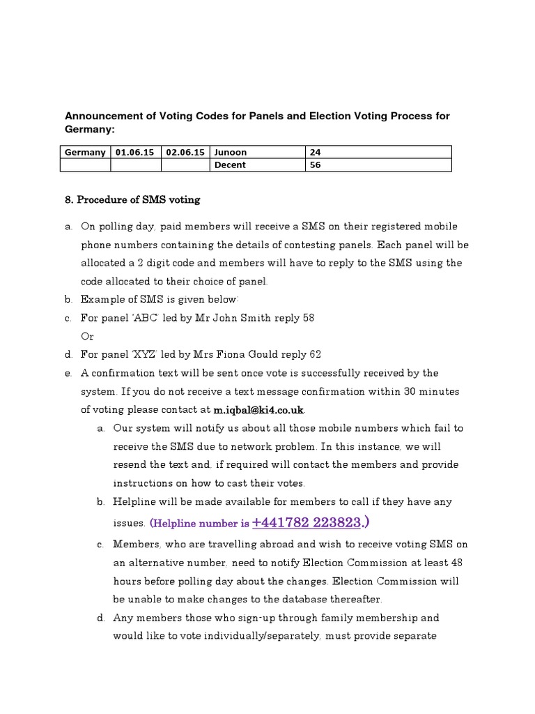Announcement of Voting Codes For Panels and Election Voting Process ...