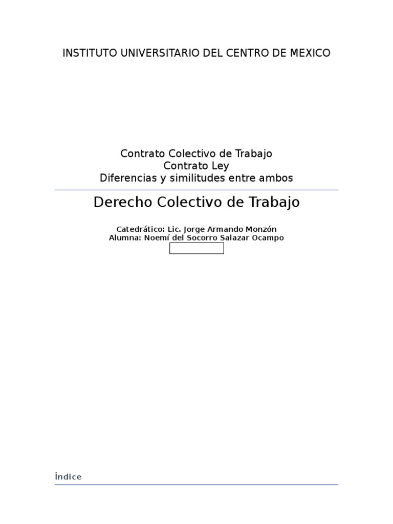 Contrato Colectivo de Trabajo y Contrato Ley | PDF | Derecho laboral ...