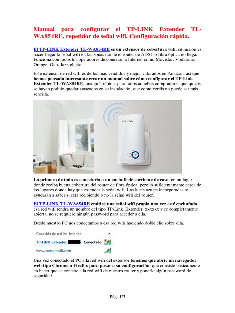 Manual Configuracion Rapida TP-LINK Extender TL-WA854RE | Contraseña | Wifi