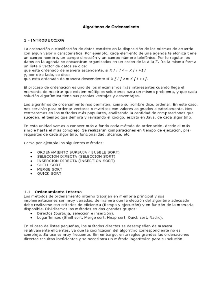 Algoritmos de Ordenamiento en Java | PDF | Estructura de datos de ...