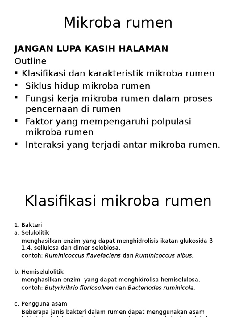 Mikroba Rumen: Klasifikasi dan Fungsi | PDF