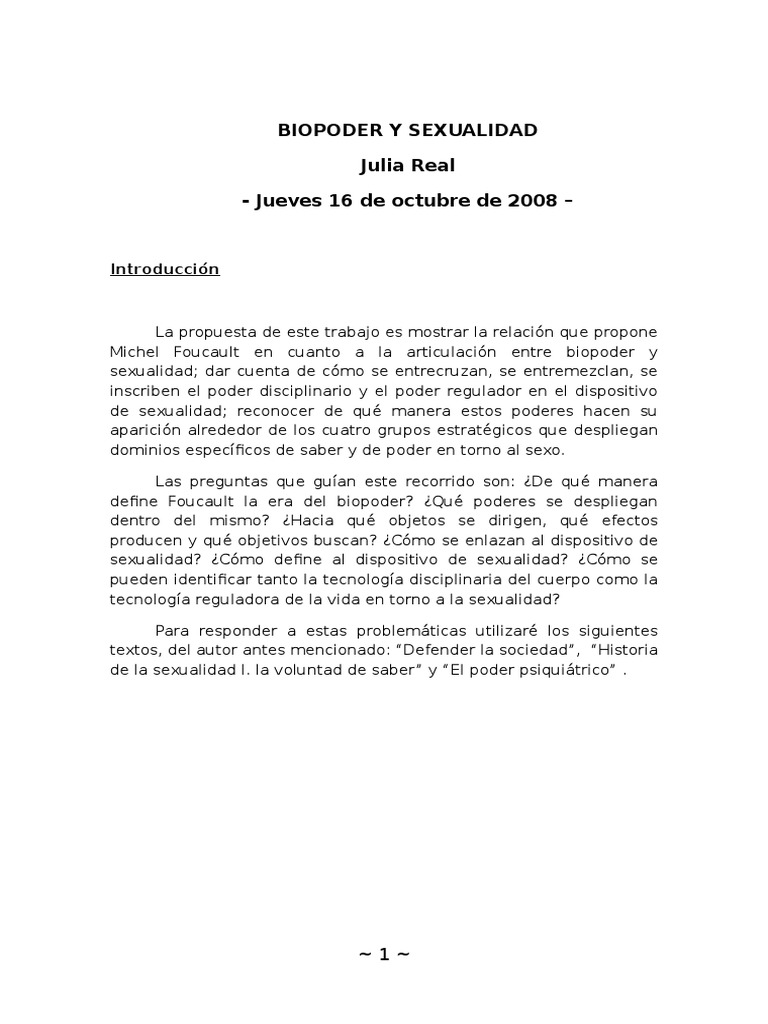 Biopoder y Sexualidad en Foucault | PDF | Michel Foucault | La ...