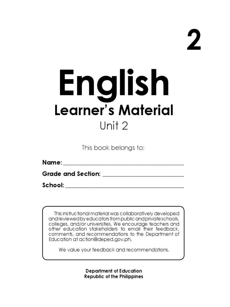 English 2 Unit 2 LM | PDF | Teachers | State School