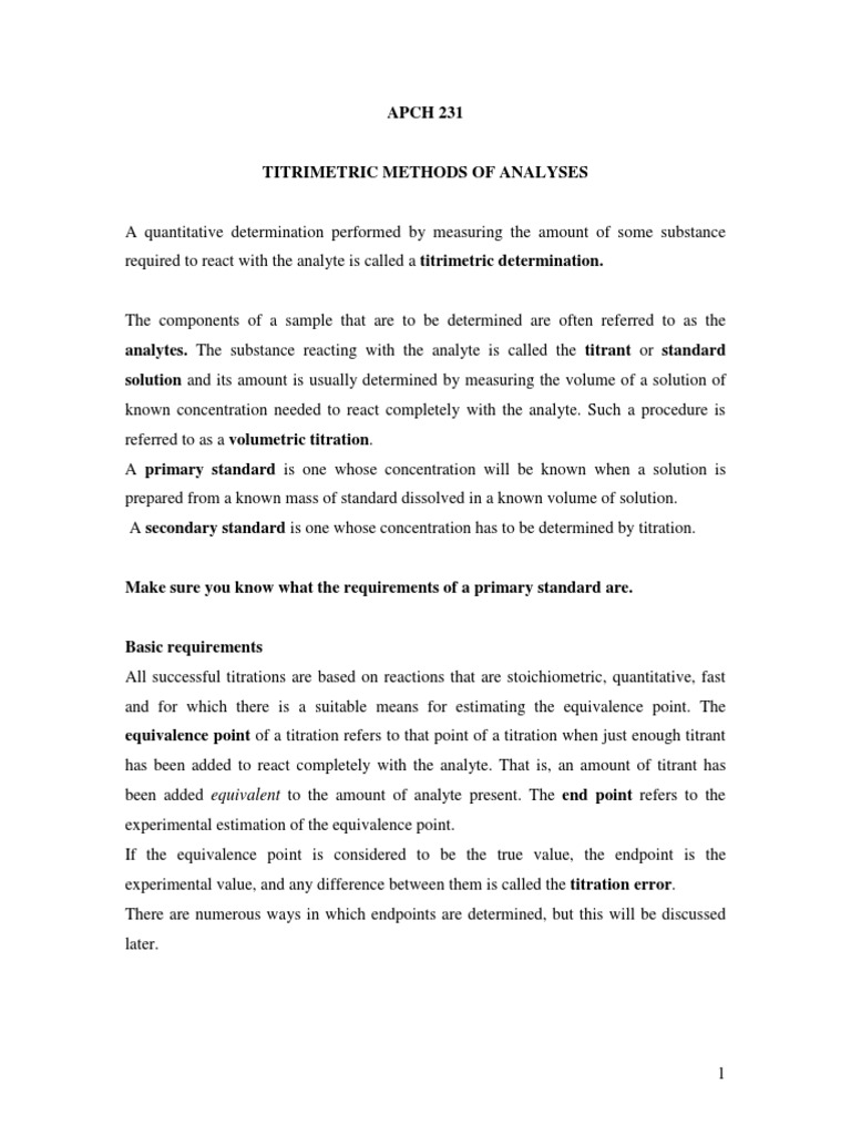 Titrimetric Analysis Methods Overview | PDF | Titration | Chemistry