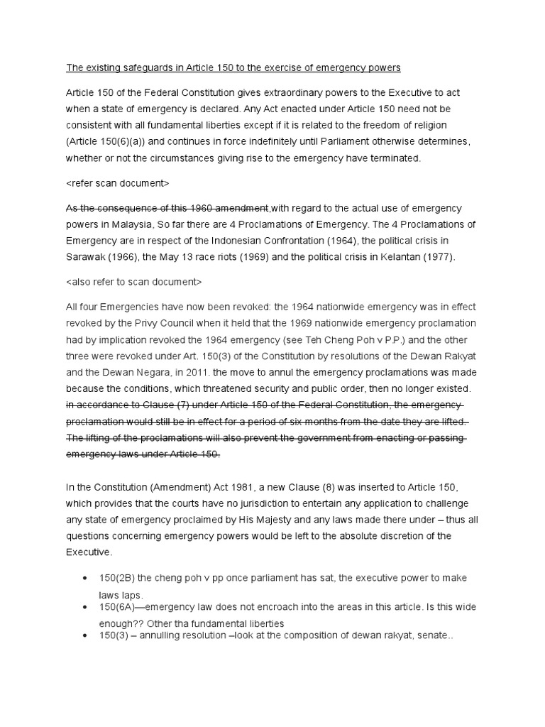 The Existing Safeguards in Article 150 To The Exercise of Emergency