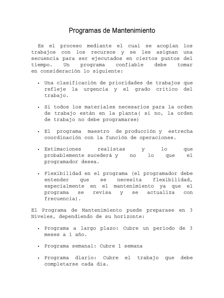 Programas de Mantenimiento | PDF | Planificación | Programación de ...