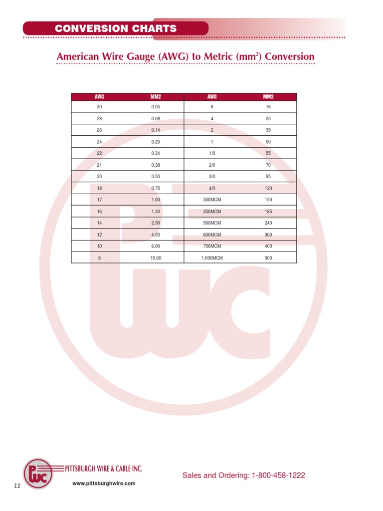 AWG to Metric Wire Conversion Chart | PDF