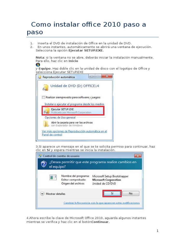 Como Se Instala Office 2010 Paso A Paso | PDF | Microsoft Office 2010 |  Microsoft