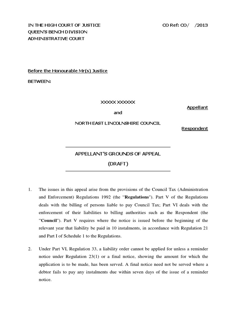 Grounds of Appeal N161 | PDF | Costs In English Law | Summons