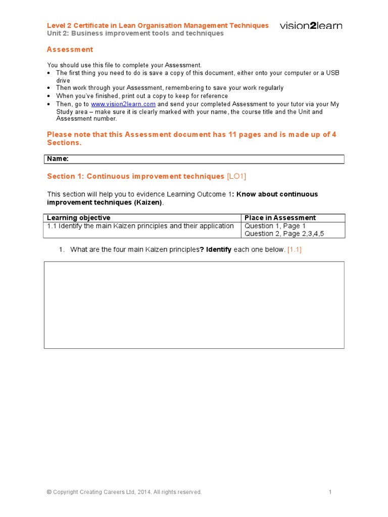 U2 Assessment Lean Manufacturing Learning