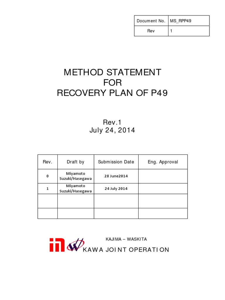 Recovery Plan Method Statement for P49 | PDF | Demolition | Crane (Machine)