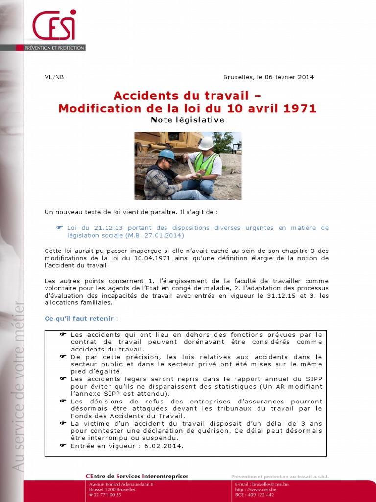 Accidents Travail Note Legislative 0214 0 Droit Statutaire Assurance