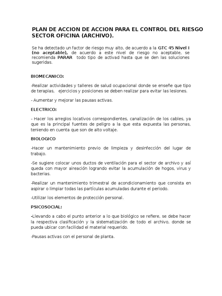 Plan de Accion de Accion para El Control Del Riesgo | PDF | Seguridad y ...