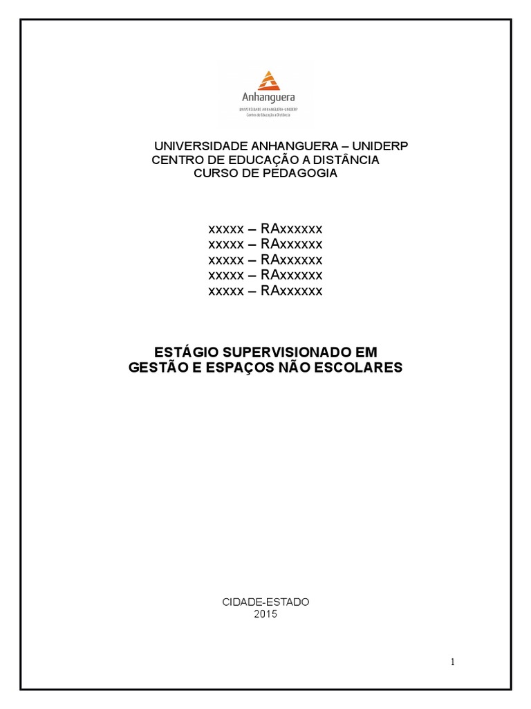 Relatorio De Estagio Gestão Escolar Pedagogia Pronto Unopar