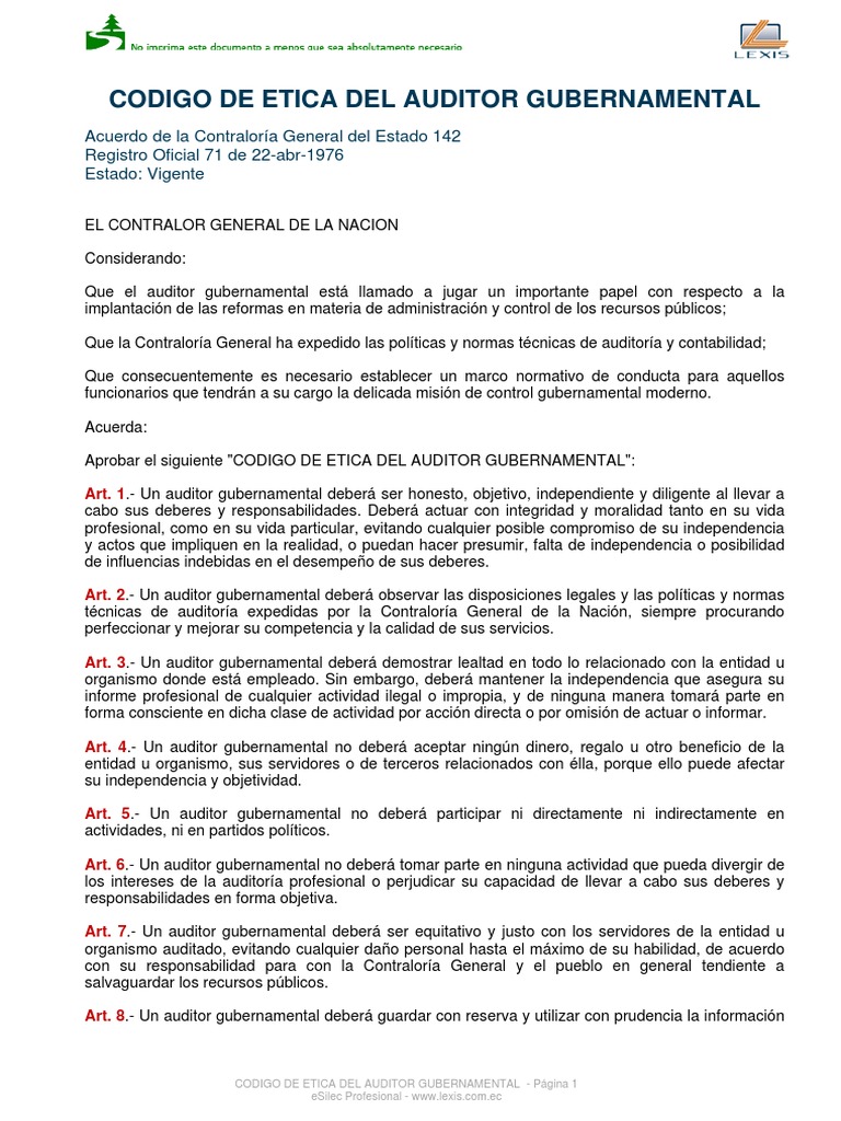 Codigo de Etica Del Auditor Gubernamental | PDF