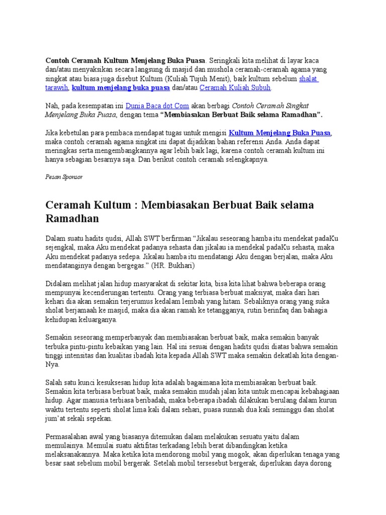 Teks Ceramah Kuliah Subuh