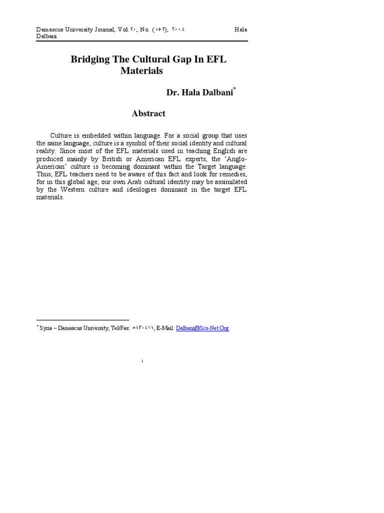Bridging The Cultural Gap in EFL | PDF | English As A Second Or Foreign ...