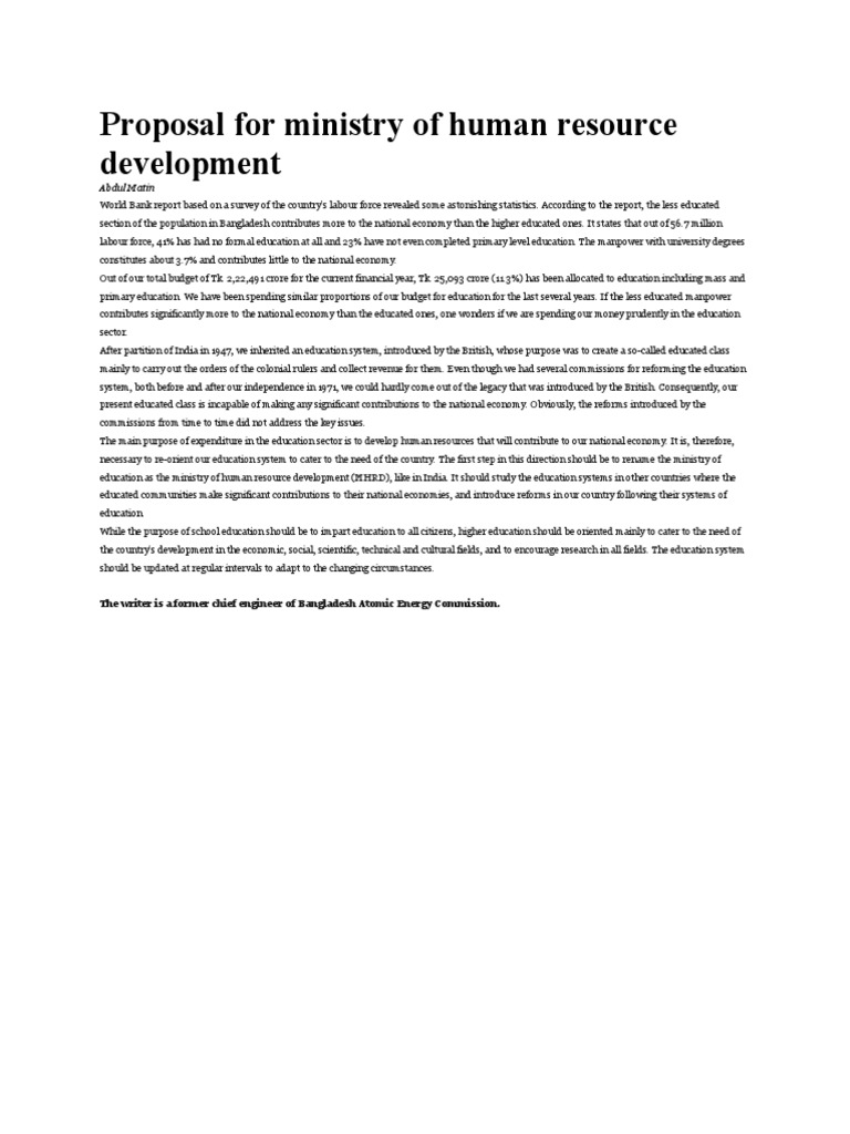 Proposal For Ministry Of Human Resource Development PDF United