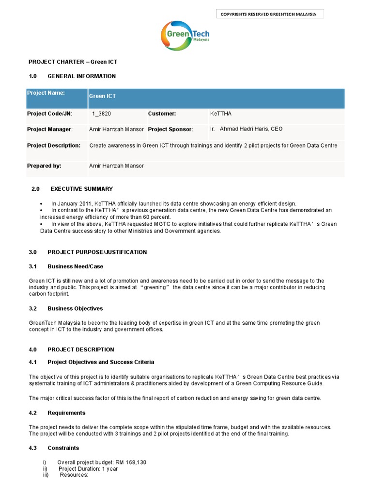 Project Charter - Green ICT | PDF | Data Center | Educational Technology