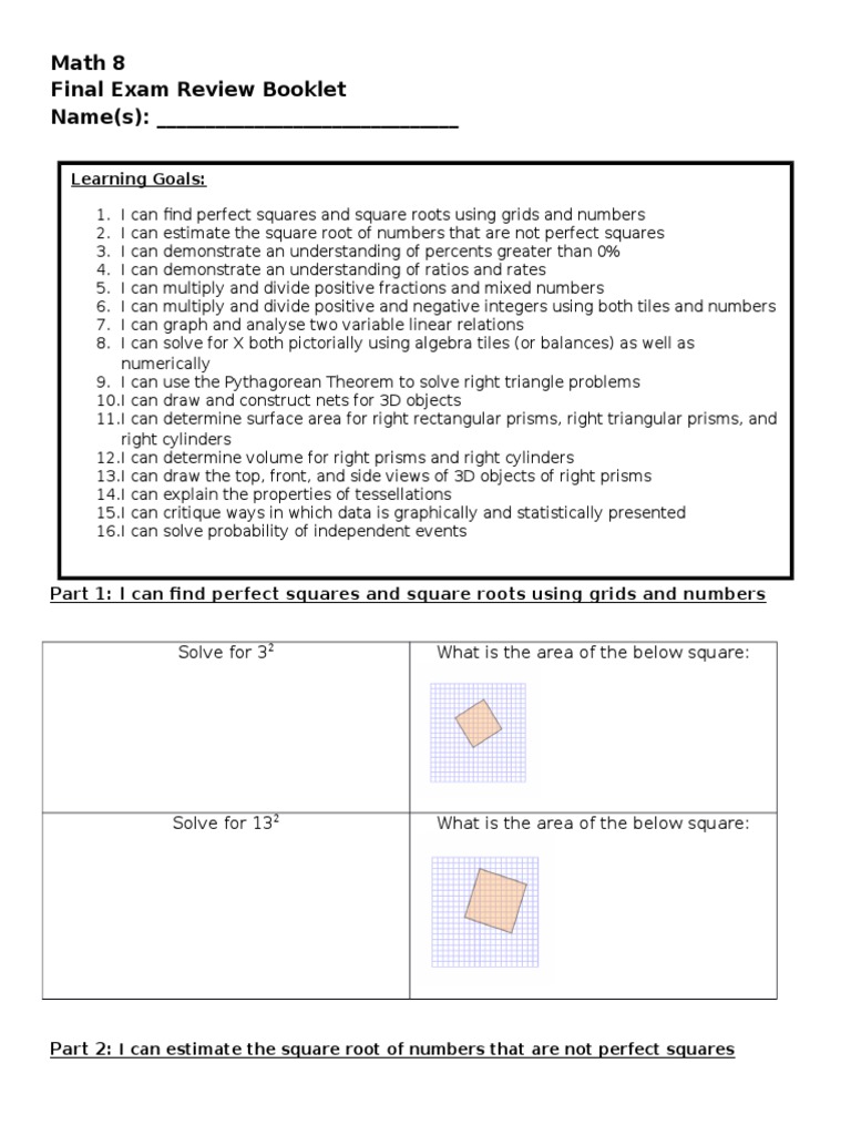 Math 8 Final Exam Review Guide | PDF | Equations | Triangle
