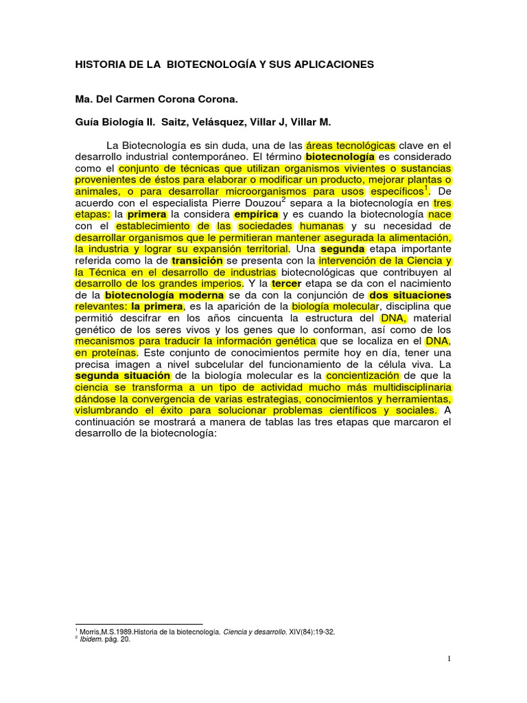 Historia de La Biotecnología y Sus Aplicaciones. Biotecnología Adn