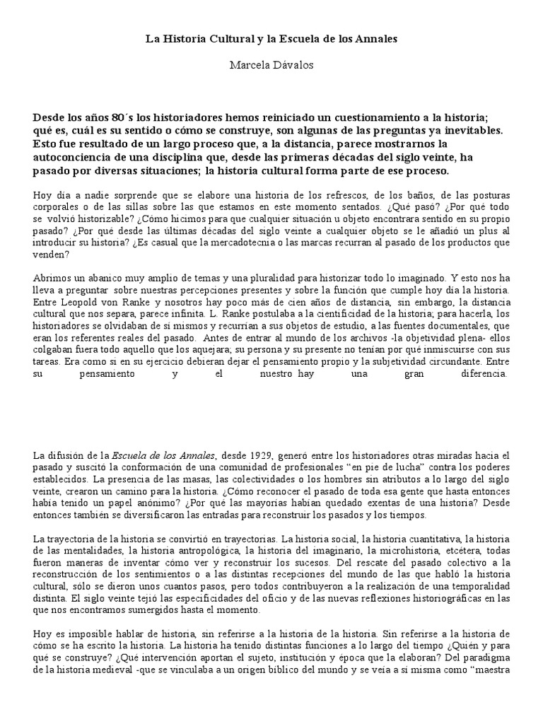 La Historia Cultural y La Escuela de Los Annales PDF Historiografía Science