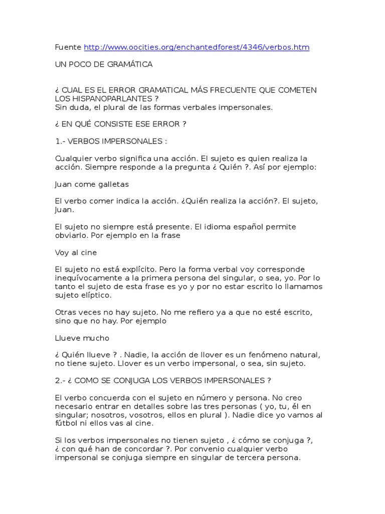 Uso y errores de los verbos impersonales | PDF | Verbo | Asunto (gramática)
