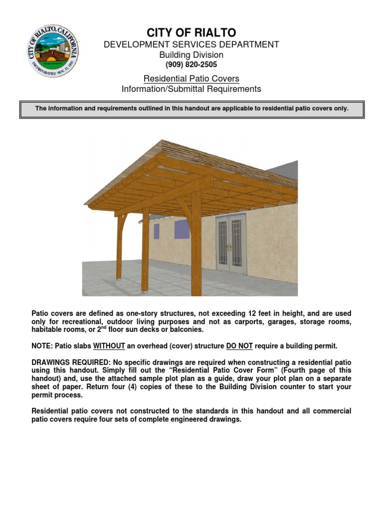 Rialto Residential Patio Cover Guide | PDF | Framing (Construction) | Roof
