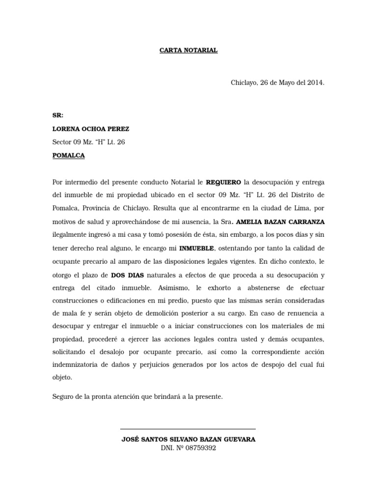 Carta Notarial Desalojo