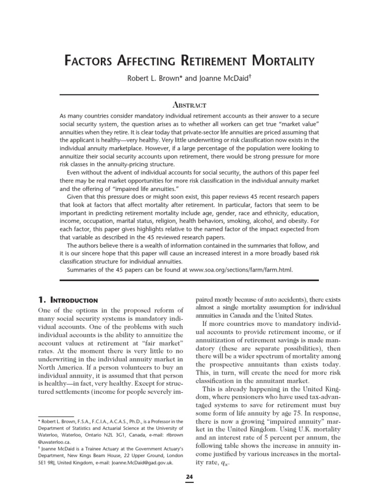 Retirement Mortality Factors Explained | PDF | Socioeconomic Status ...