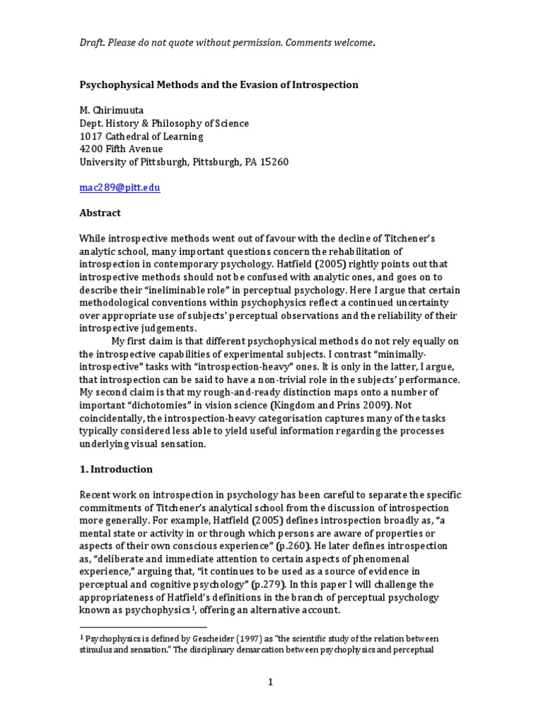 Psychophysical Methods and Introspection | PDF | Psychophysics | Perception