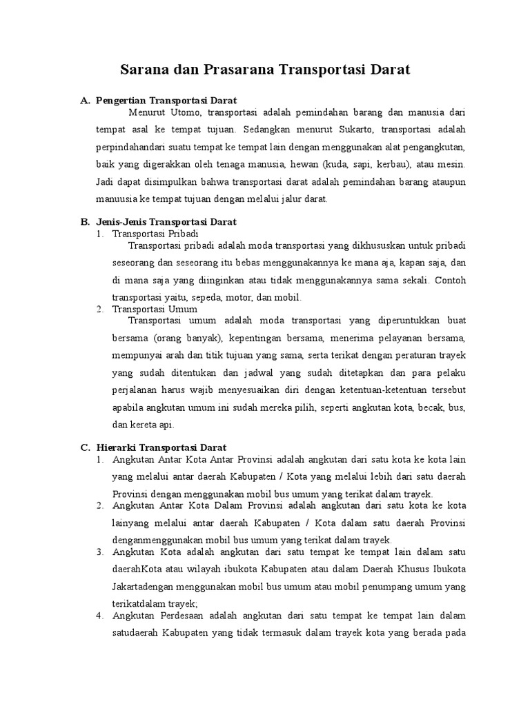 Sarana Dan Prasarana Transportasi Darat