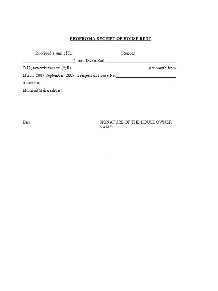 House Rent Proforma Receipt Template | PDF