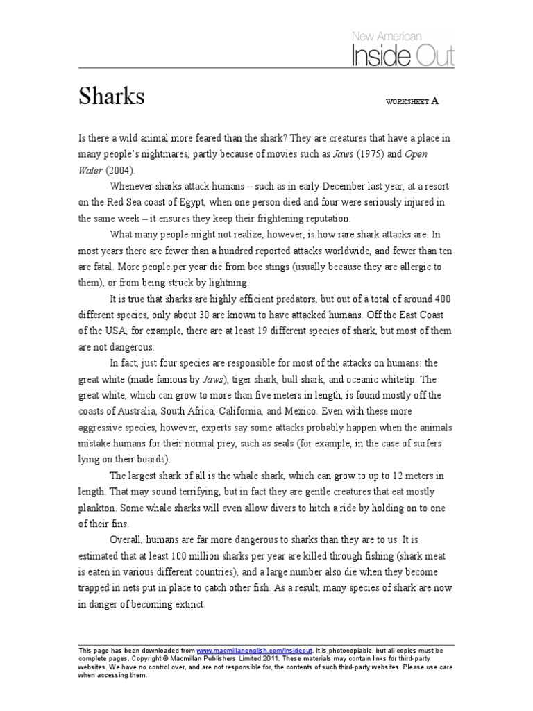 Sharks - Worksheet | PDF | Sharks | Great White Shark