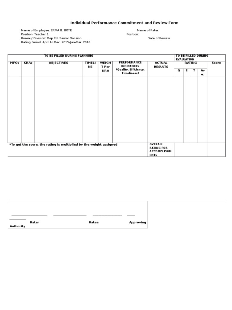Individual Performance Commitment and Review Form | PDF | Business ...