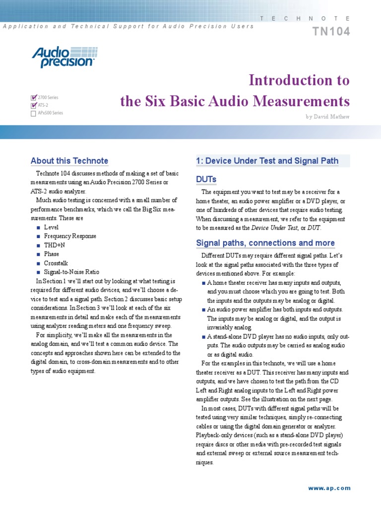 Introduction To The 6 Basic Audio Measurements | PDF | Signal To Noise ...