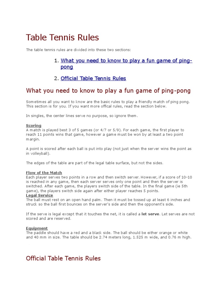 Table Tennis Rules PDF