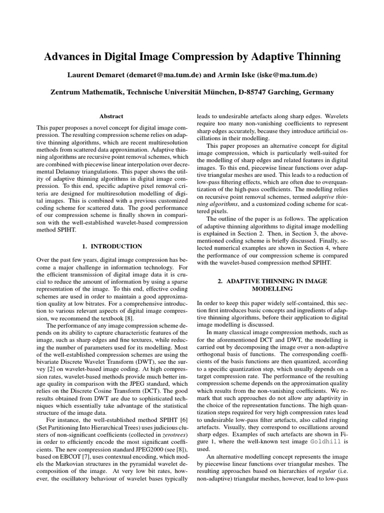 Advances in Digital Image Compression by Adaptive Thinning PDF Data