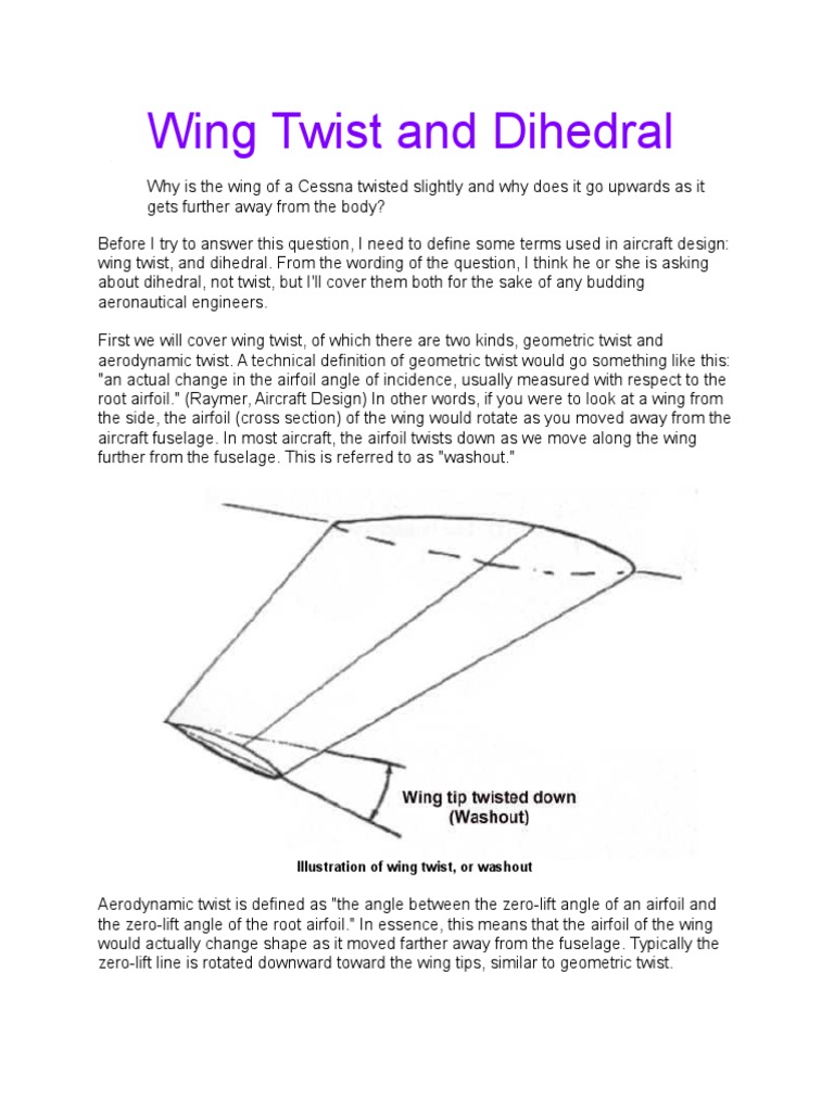 Wing Twist and Dihedral Flight Dynamics (Fixed Wing Aircraft