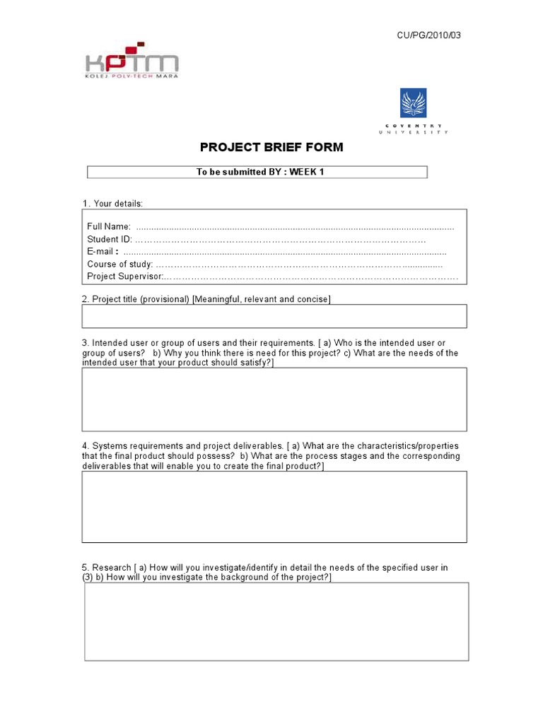 Project Brief Submission Form | PDF