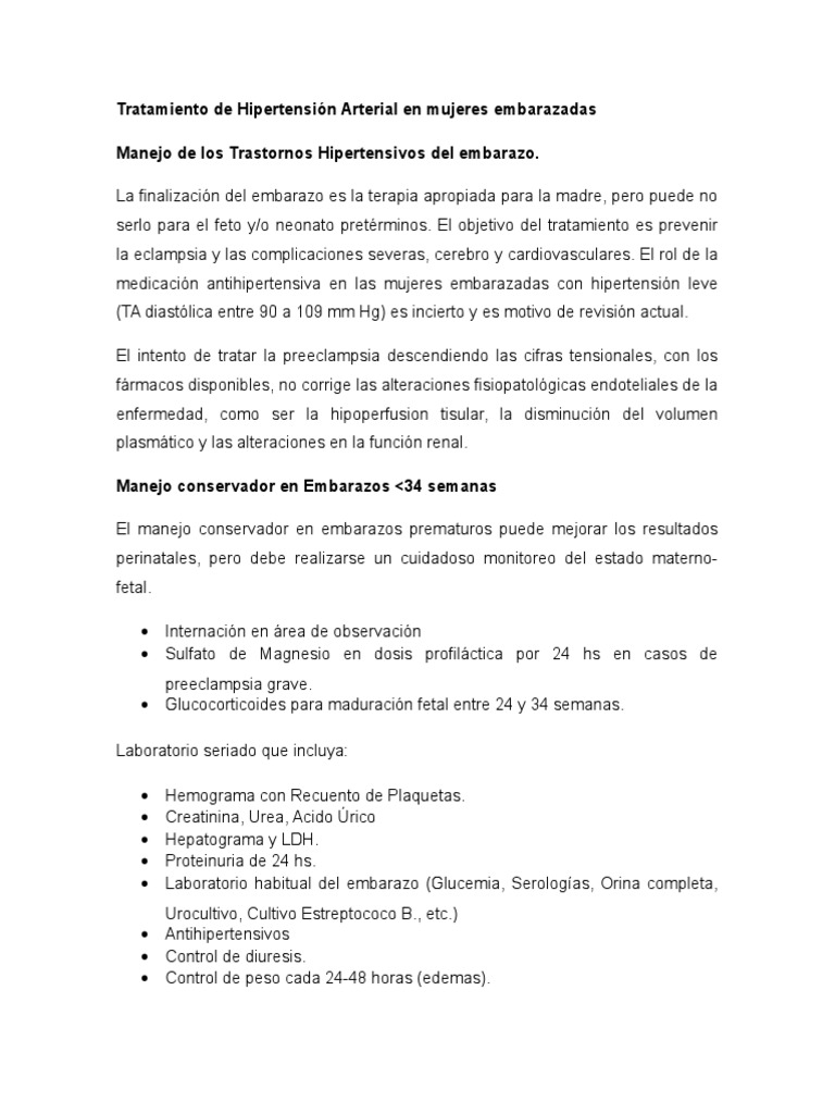 Tratamiento De Hipertension Arterial En Mujeres Embarazadasdocx