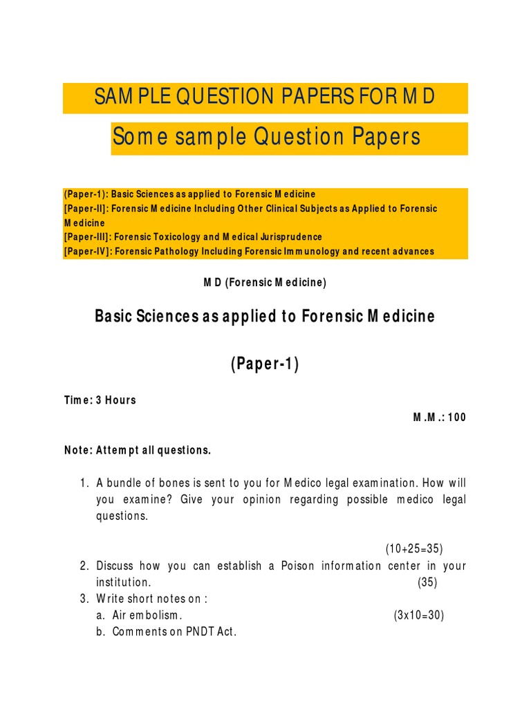 MD Forensic Medicine Sample Papers | PDF | Forensic Science | Autopsy