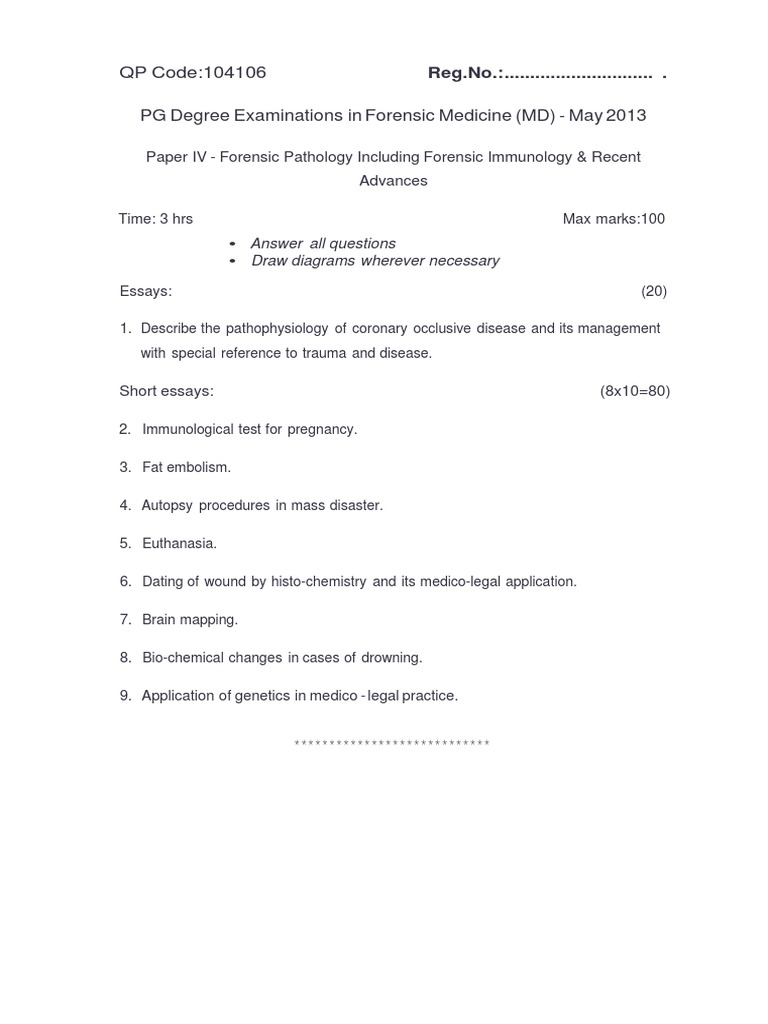 QP Code:104106 PG Degree Examinations in Forensic Medicine (MD) - May ...